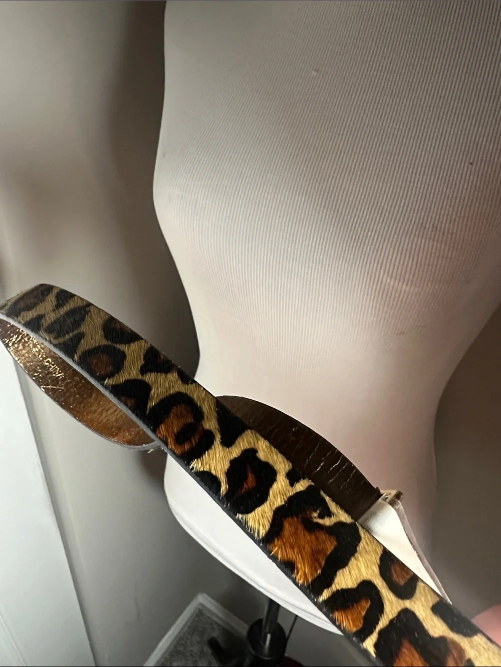 Michael Kors Dark Brown cow fur leather Belt with Gold Buckle